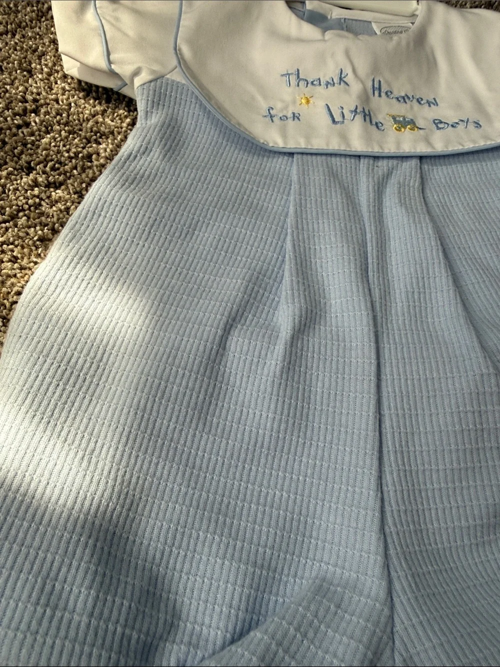 Starting Out Light Blue and White Boys' Shortall with Embroidered Text